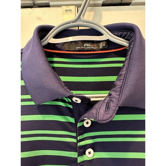 Men's  Ralph Lauren RLX  Golf Polo  Blue and Green Striped Shirt Sz. M - Picture 3 of 4